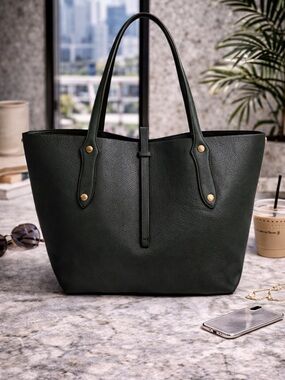Annabel Ingall Gray Leather Tote Bag structured Shoulder Bag